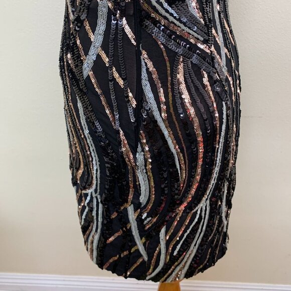 Dress the Population Strapless Mini Sequins Sheath Cocktail Dress SMALL Black - Picture 6 of 10
